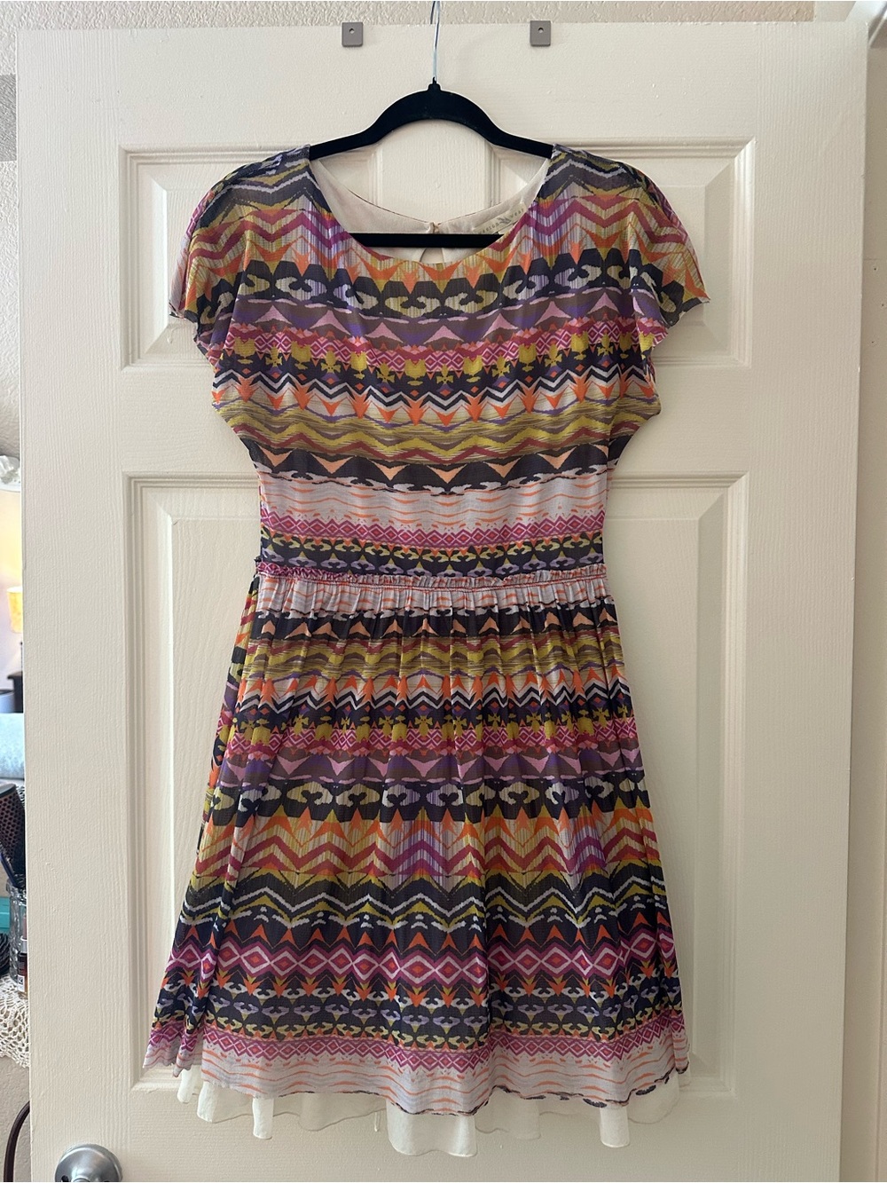 Anthropologie Weston Wear Multi-Color Patterned Short Sleeve Fit & Flare Dress